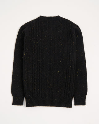 Inis Meain Black Donegal Wool Cashmere Aran Ridges Cableknit Crewneck Sweater Black 10 3015