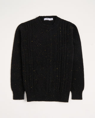 Inis Meain Black Donegal Wool Cashmere Aran Ridges Cableknit Crewneck Sweater Black 4 3014
