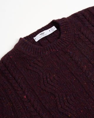 Inis Meain Burgundy Donegal Wool Cashmere Aran Ridges Cableknit Crewneck Sweater Burgundy 3095