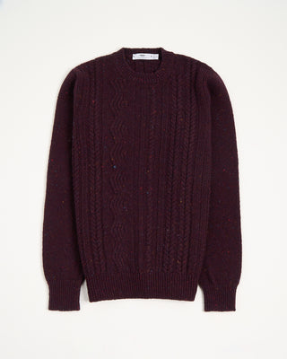Inis Meain Burgundy Donegal Wool Cashmere Aran Ridges Cableknit Crewneck Sweater Burgundy 6 3085