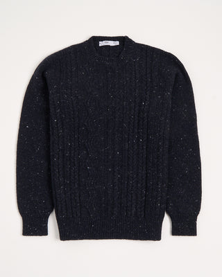 Inis Meain Navy Donegal Wool Cashmere Aran Ridges Cableknit Crewneck Sweater Navy 13 3009