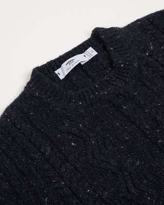 Inis Meain Navy Donegal Wool Cashmere Aran Ridges Cableknit Crewneck Sweater Navy 2914