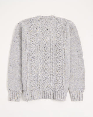 Inis Meain Light Grey Donegal Wool Cashmere Aran Ridges Cableknit Crewneck Sweater Silver 9 3004