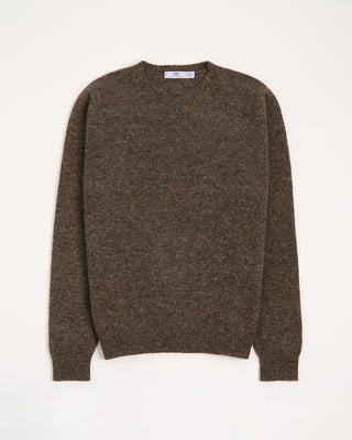 Inis Meain Wool Cashmere Classic Light Weight Flat Stitch Crewneck Sweater Brown 1