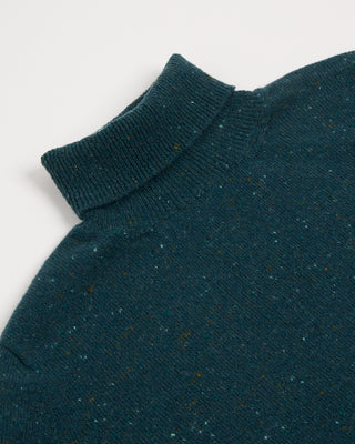 Inis Meain Wool Cashmere Classic Light Weight Flat Stitch Turtleneck Sweater Teal 2927