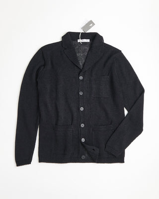 Inis Meain Unwashed Linen Pub Jacket Cardigan Sweater Black 0