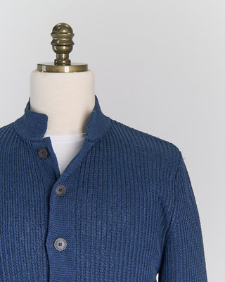 Inis Meain Reverse Linen Boatbuilder Jacket Sweater Navy 0 1