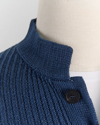 Inis Meain Reverse Linen Boatbuilder Jacket Sweater Navy 0 2