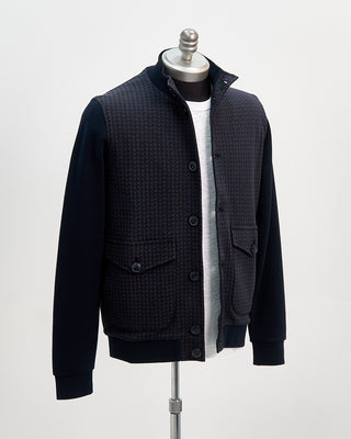 Bugatti Navy And Brown Houndstooth Cardigan Jacket Navy  Brown 