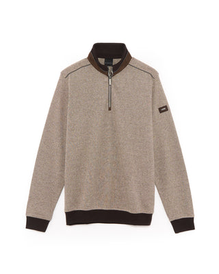 Bugatti Jacquard Jersey Sporty Quarter Zip Sweater Tan  Brown 8 4803