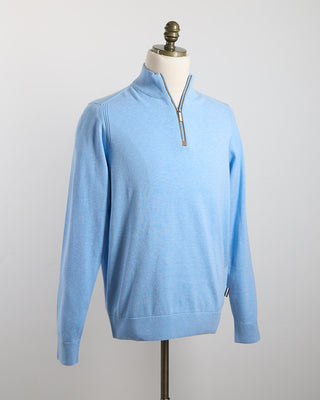 Bugatti Light Blue Cotton Jersey Quarter Zip Sweater Light Blue 1549