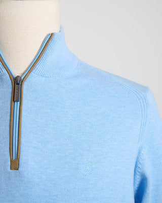 Bugatti Light Blue Cotton Jersey Quarter Zip Sweater Light Blue 1553