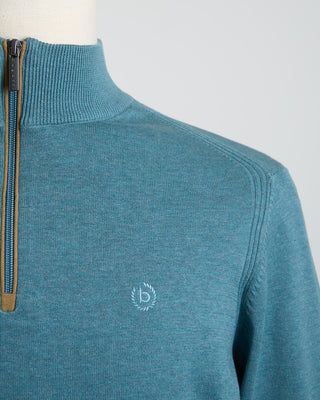 Bugatti Light Green Cotton Jersey Quarter Zip Sweater Teal 1521
