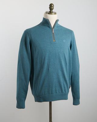 Bugatti Light Green Cotton Jersey Quarter Zip Sweater Teal 1523