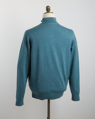 Bugatti Light Green Cotton Jersey Quarter Zip Sweater Teal 1524