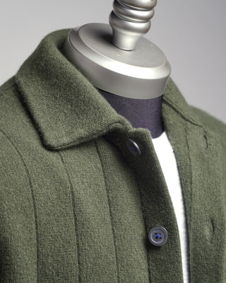 Gallia 100% Carded Merino Wool Stitch Knit Cardigan Green  2