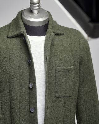 Gallia 100% Carded Merino Wool Stitch Knit Cardigan Green  6