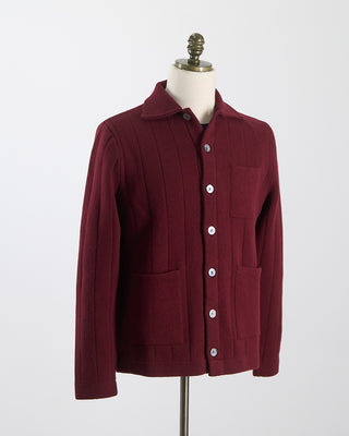 Gallia 100% Carded Merino Stitch Knit Cardigan Burgundy 118