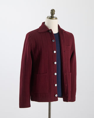 Gallia 100% Carded Merino Stitch Knit Cardigan Burgundy 119