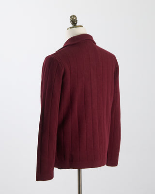 Gallia 100% Carded Merino Stitch Knit Cardigan Burgundy 120