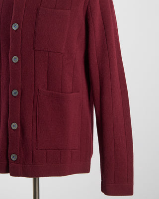 Gallia 100% Carded Merino Stitch Knit Cardigan Burgundy 125
