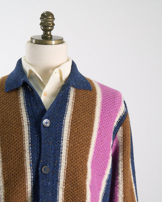 Gallia Striped Donegal Merino Casual Sweater Jacket Multi 114