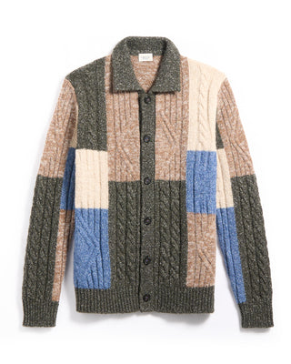 Gallia Plush Patchwork Cableknit Cardigan Multi 3 5465