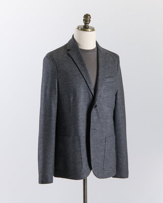 Harris Wharf London Luxury Vitale Barberis Houndstooth Stretch Knit Sweater Jacket Grey 2672