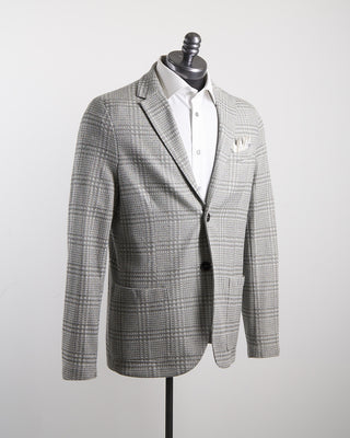 Harris Wharf London Linen Blend Prince Of Wales Knit Soft Jacket Grey 1352
