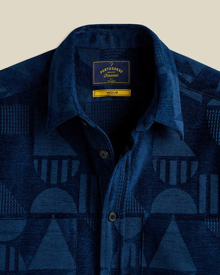 Portuguese Flannel 100% Cotton Geometric Chenille Overshirt Blue 2