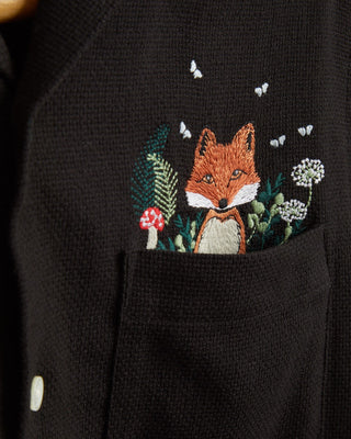 Portuguese Flannel Pique Fox Embroidery Camp Collar Shirt Black ss24 1