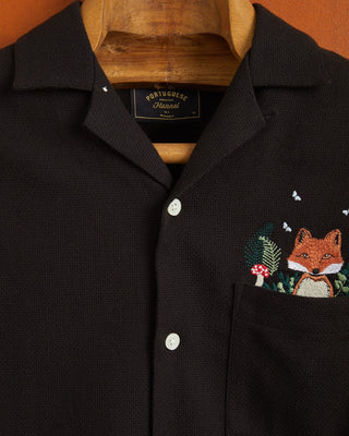 Portuguese Flannel Pique Fox Embroidery Camp Collar Shirt Black ss24 2