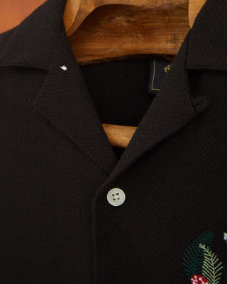 Portuguese Flannel Pique Fox Embroidery Camp Collar Shirt Black ss24 3