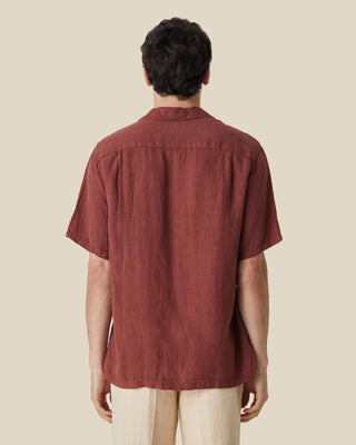 100% Linen Bordeaux Camp Collar Shirt