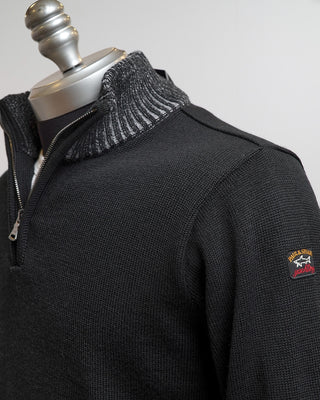 Paul  Shark Black Wool 1/2 Zip Sweater With Iconic Badge Black  3