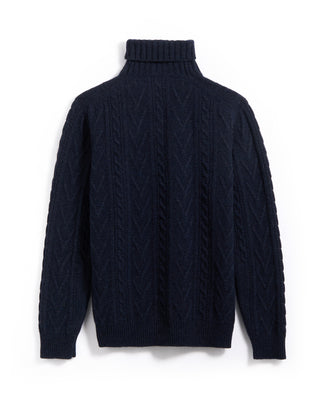 Fedeli Plush Wool Cableknit Turtleneck Indigo 1 5397
