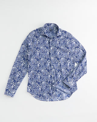 Fedeli Pineapple Print Cotton Stretch Shirt Blue