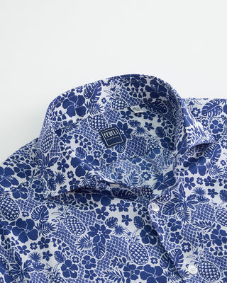 Fedeli Pineapple Print Cotton Stretch Shirt Blue  1