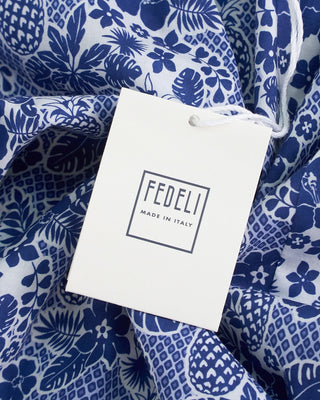 Fedeli Pineapple Print Cotton Stretch Shirt Blue  5