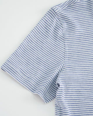 Fedeli Cotton Linen Horizontal Stripe Polo Blue  3