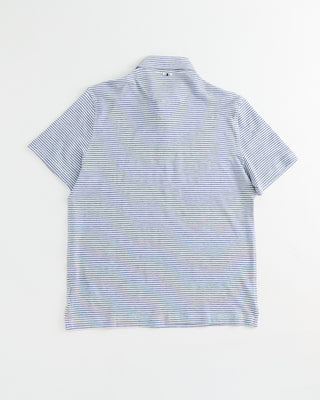Fedeli Cotton Linen Horizontal Stripe Polo Blue  4