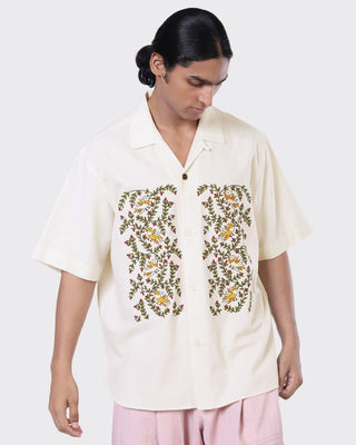 Kardo Oversized Madhubani Hand Embroidered Camp Collar Natural 1