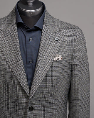 Lardini Peak Lapel Shifted Check Iconic Fit Light Evening Jacket Black  White 1 5051