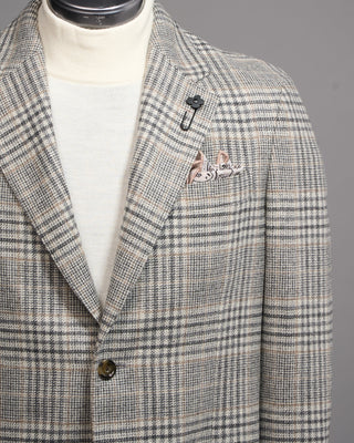 Lardini Wool  Cashmere Roma Fit Light Prince Of Wales Check Soft Jacket Grey  Tan 1 5011