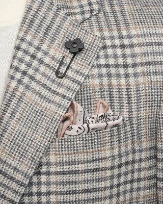 Lardini Wool  Cashmere Roma Fit Light Prince Of Wales Check Soft Jacket Grey  Tan 2 5012