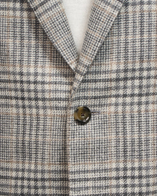 Lardini Wool  Cashmere Roma Fit Light Prince Of Wales Check Soft Jacket Grey  Tan 3 5013