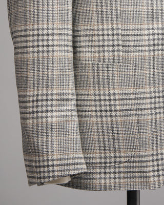Lardini Wool  Cashmere Roma Fit Light Prince Of Wales Check Soft Jacket Grey  Tan 4 5014