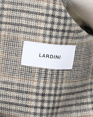 Lardini Wool  Cashmere Roma Fit Light Prince Of Wales Check Soft Jacket Grey  Tan 6 5016