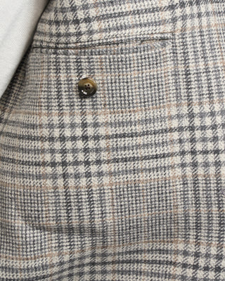 Lardini Wool  Cashmere Roma Fit Light Prince Of Wales Check Soft Jacket Grey  Tan 7 5017