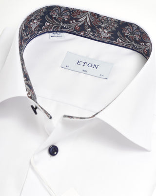 Eton Signature Twill Slim Shirt W Paisley Trim White 0 1